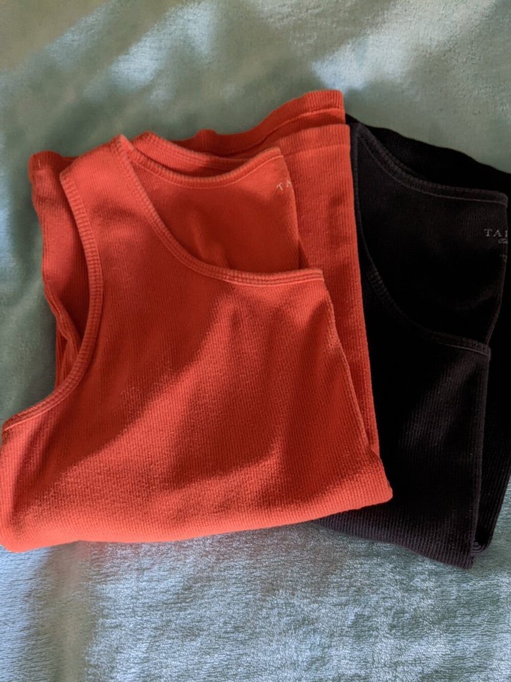 Lot 2 Talbots Womens XL Cotton Sleeveless Ribbed Tank Tops Stretch Black Coral